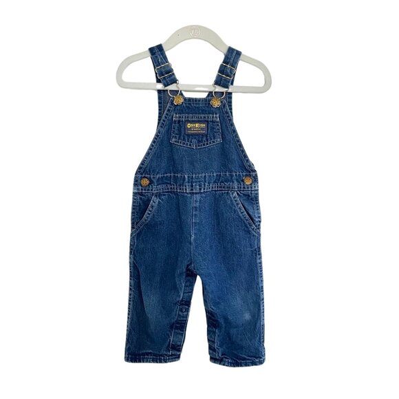 Vintage OshKosh B’Gosh Overalls 18 Months Vestbak Denim Blue Toddler Snap Crotch - Picture 1 of 12